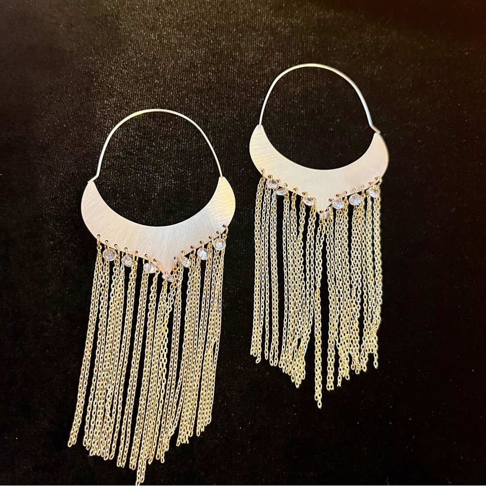 Anthropologie gold tone dangle earrings with rhinestones - Picture 5 of 5